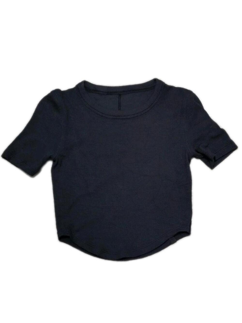 Lululemon Hold Tight Ribbed Crop Top Sz 0-2 Black Curved Hem